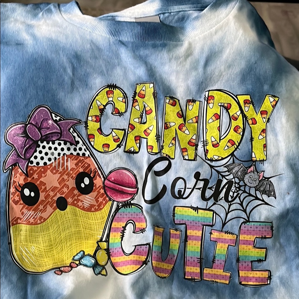 🌹Candy Corn Tye Dye Kids Costume Shirt - Blue , white‎ and Yellow.